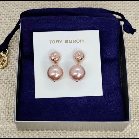 Tory Burch Rose Gold Faux Pearl Drop Earrings - Picture 3 of 3